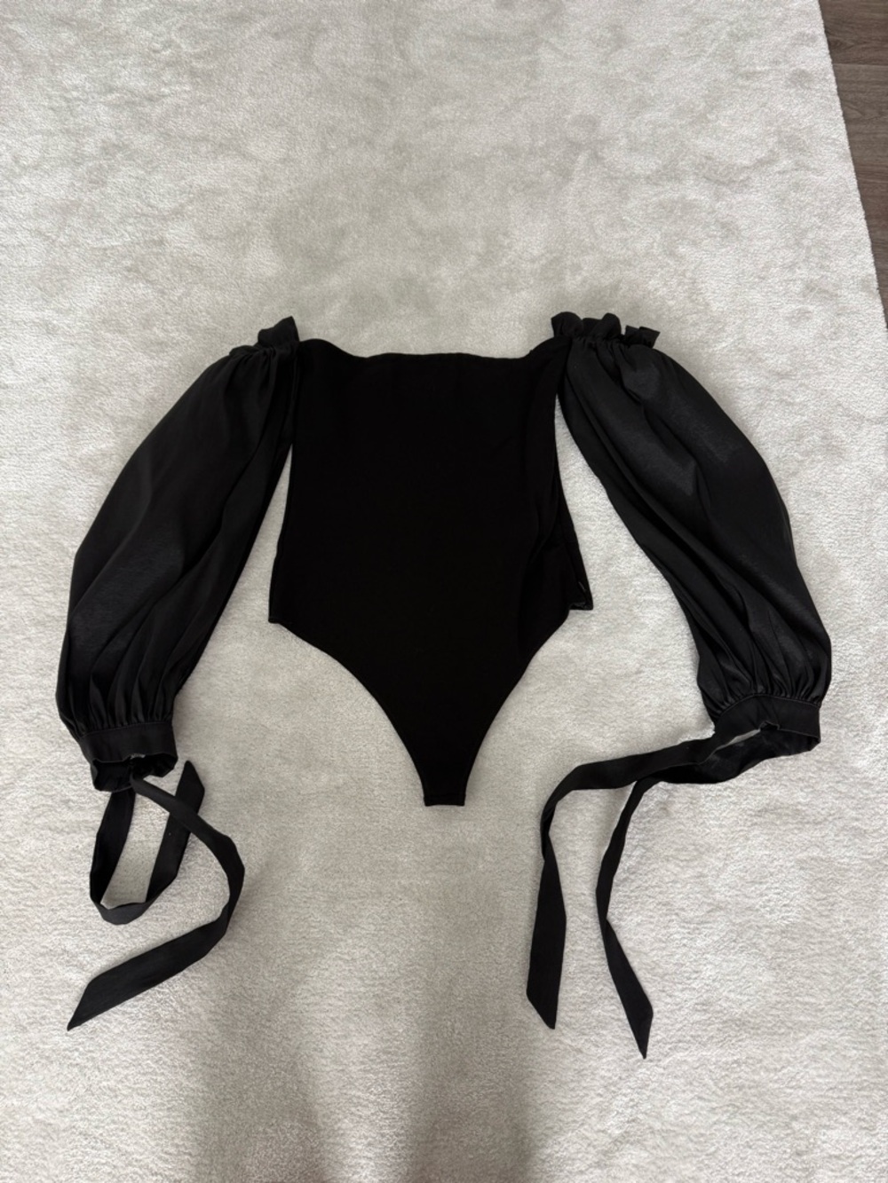 MAJORELLE Black Off-Shoulder Puff Sleeve Bodysuit